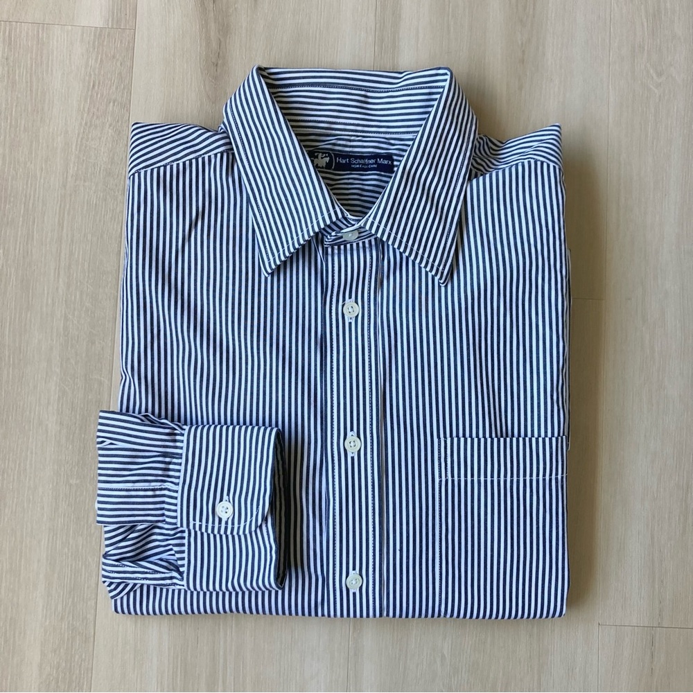 Hart Schaffner Marx 17.5 L Striped Button Down Shirt Gray White